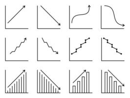 graph and diagram icon set. line vector isolated on white background. design for applications and web. icon contains analysis, growth, development of financial business.