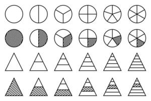 Set of diagram or division line icons. round and triangular design isolated on white background. vector for web, app, template, ui.