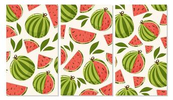 Set of watermelon backgrounds. Summer fruit vector illustration in cartoon flat style. For banner, poster, flyer, stories, cover