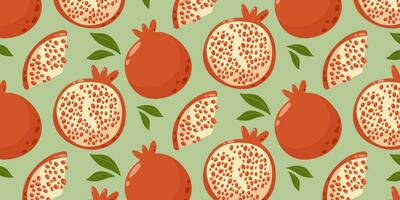 Pomegranate seamless pattern. Summer tropical fruit vector illustration in cartoon flat style on isolated background. For paper, cover, fabric, gift wrapping