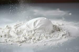 AI generated pile of flour poured onto the baking table before making bread photo