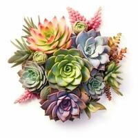 AI generated round composition of succulents on a white background photo