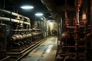 AI generated industrial boiler room interior background photo