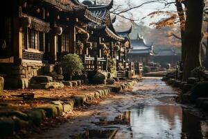 AI generated Korean traditional architecture in the autumn photo