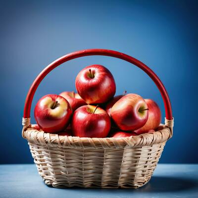 AI generated a basket full of red apples on a blue background
