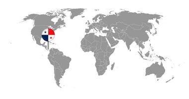 Pin map with Panama flag on world map. Vector illustration.