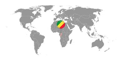 Pin map with Republic of the Congo flag on world map. Vector illustration.