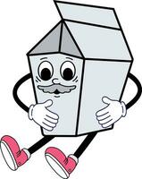 illustration of a Milk Box character.calcium, mouth, cardboard, diet, label, milk box, kawaii, home, carton, hand, face, container, paper, pack, background, object, liquid, cow, expression, milk. vector