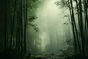 AI generated landscape of a bamboo grove in dense fog photo