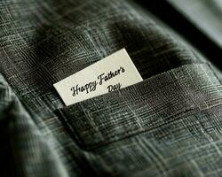 AI Generated A piece of paper with the inscription Happy Fathers Day sticks out of his jacket pocket photo