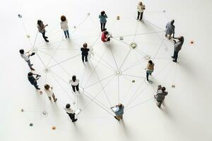 AI generated Aerial view of crowd people connected by lines, social media and communication concept. Top view of men and women isolated on white background with shadows. Staying online, internet photo