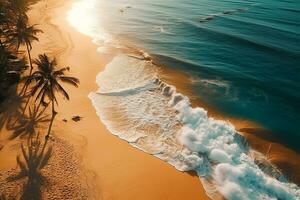 AI generated Top view aerial image from drone of an stunning beautiful sea landscape beach with turquoise water with copy space photo