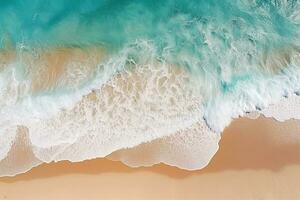 ai generado parte superior ver aéreo imagen desde zumbido de un maravilloso hermosa mar paisaje playa con turquesa agua con Copiar espacio foto