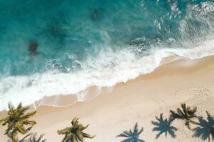 AI generated Top view aerial image from drone of an stunning beautiful sea landscape beach with turquoise water with copy space photo