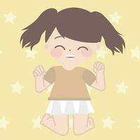 a girl in a yellow shirt with happy face vector