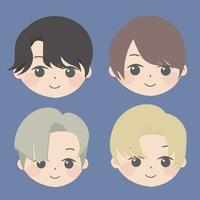 four different faces of a boy with different hair colors vector