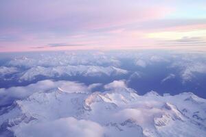 AI generated Aerial sunset view over the Blue Ridge Mountains from the cockpit of a private aircraft. Sky with clouds. Sky background photo