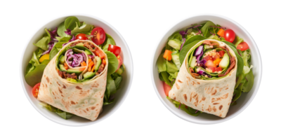 AI generated salad wrap in white bowl isolated white background png