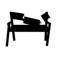 Broken chair vector silhouette on white background. The wood is rotten and brittle. Chairs that are no longer suitable for use.