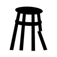 Vector silhouette of broken wooden chair on white background. The seat is broken and dangerous to use.