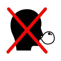 Vector Icon of Ban on Eating Gum. Head Concept Making Rubber Balloons With Red Cross On White Background. Chewing Gum is Not Allowed