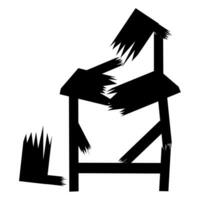 Vector illustration of a broken and fragile wooden chair on a white background. An old chair that has worn out with age.