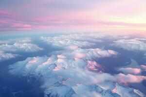 AI generated Aerial sunset view over the Blue Ridge Mountains from the cockpit of a private aircraft. Sky with clouds. Sky background photo