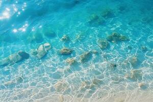 AI generated Aerial drone view of moody ocean wave in summer photo