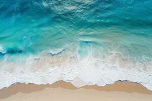 AI generated Top view aerial image from drone of an stunning beautiful sea landscape beach with turquoise water with copy space photo