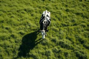 ai generado aéreo ver de vaca en verde prado en verano. foto