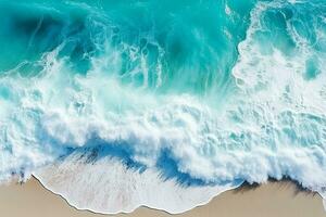 AI generated Top view aerial image from drone of an stunning beautiful sea landscape beach with turquoise water with copy space photo