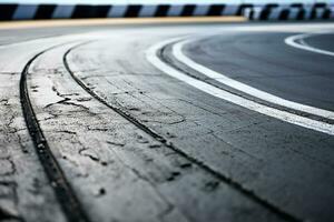 ai generado aéreo ver neumático pista marca la carretera carrera pista textura y fondo, resumen antecedentes neumático marca patinar marca foto