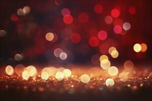 AI generated Red glitter vintage lights background. defocused. generative ai. photo