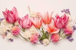 AI generated beautiful spring flowers on white background. generative ai. photo