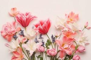 AI generated beautiful spring flowers on white background. generative ai. photo