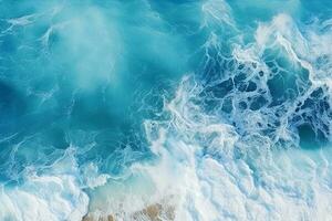 AI generated Top view aerial image from drone of an stunning beautiful sea landscape beach with turquoise water with copy space photo