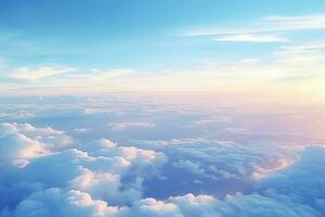 ai generado aéreo ver terminado el desde el cabina de un privado aeronave. cielo con nubes cielo antecedentes foto