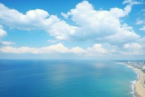 AI generated Aerial view over the from the cockpit of a private aircraft. Sky with clouds. Sky background photo