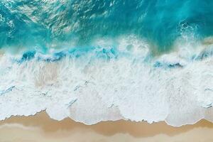 AI generated Top view aerial image from drone of an stunning beautiful sea landscape beach with turquoise water with copy space photo