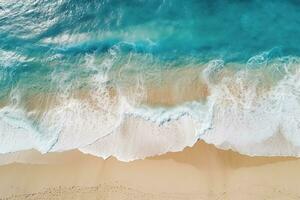 AI generated Top view aerial image from drone of an stunning beautiful sea landscape beach with turquoise water with copy space photo