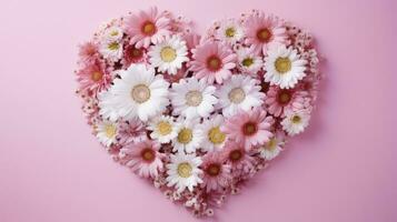 AI generated Flower Heart Shape Pastel Pink Background photo