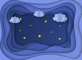 Night sky with shining stars and clouds. paper cut and craft style. vector, illustration. 3D abstract background. paper cut shapes. vector