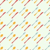 Cutlery icon seamless pattern. Fork, knife, spoon silhouettes and contours. texture for menu. Vector illustration in flat style.