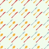 Cutlery icon seamless pattern. Fork, knife, spoon silhouettes and contours. texture for menu. Vector illustration in flat style.