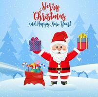 Santa claus with a bag of toys vector