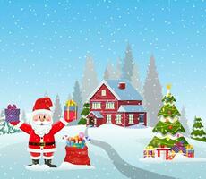 house in snowy Christmas landscape vector