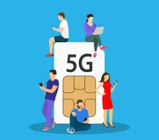 5g tecnología concepto. lata utilizar para web bandera, infografía. redes personas concepto hombres y mujer utilizando alto velocidad inalámbrico conexión 5g vector ilustración en plano estilo