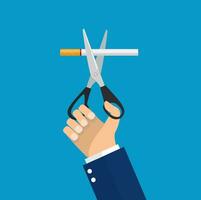 man Hands holding scissors cut a cigarettes vector