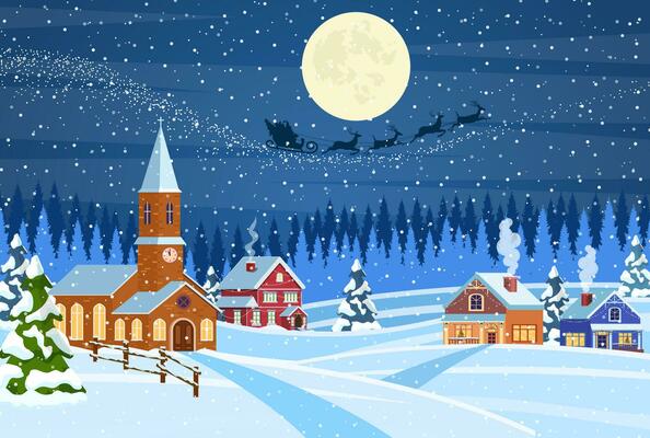 Christmas landscape background with snow and tree. Merry christmas holiday. New year and xmas celebration. Vector illustration in flat style