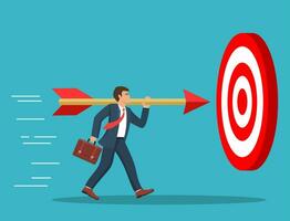 Businessman aim arrow to target. Goal setting. Smart goal. Business target concept. Achievement and success. Vector illustration in flat style